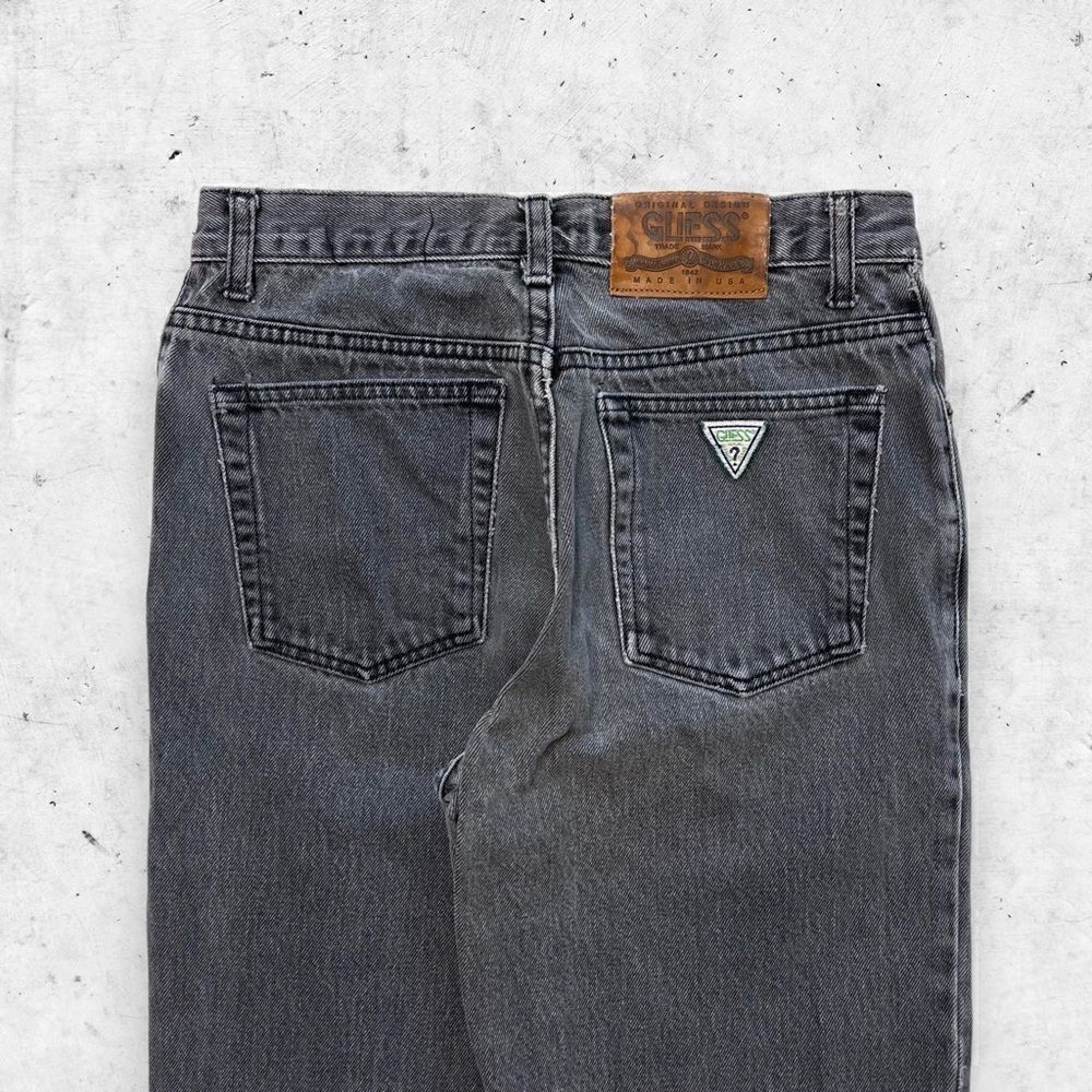 Vtg 90s Guess Jeans USA Black Jeans, Green Patch, USA Made, Tapered Slim 28 x 33 - Picture 4 of 10